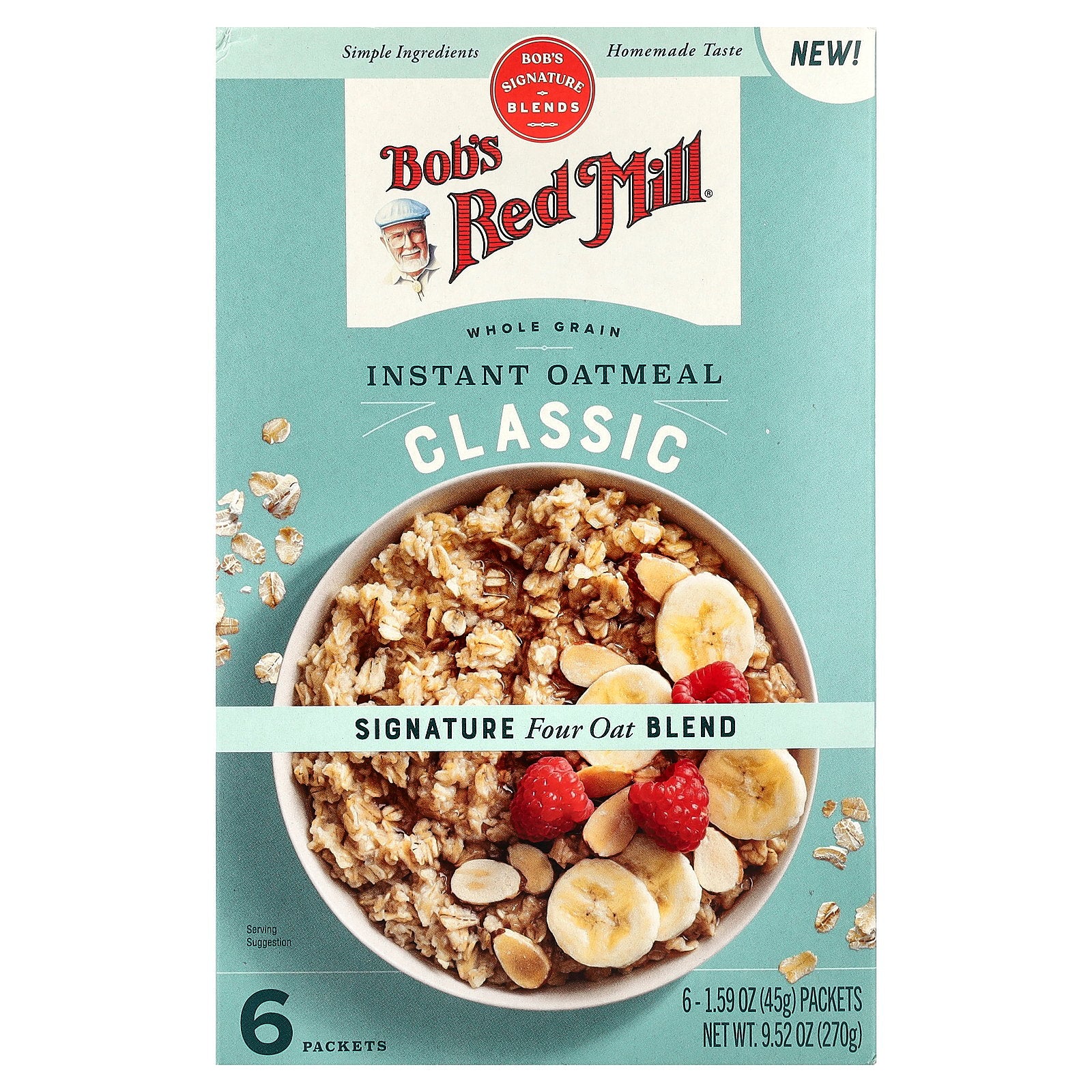 Bob's Red Mill, Instant Oatmeal, Whole Grain, Classic, 6 Packets, 1.59 oz (45 g) Each
