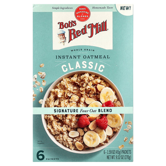 Bob's Red Mill, Instant Oatmeal, Whole Grain, Classic, 6 Packets, 1.59 oz (45 g) Each