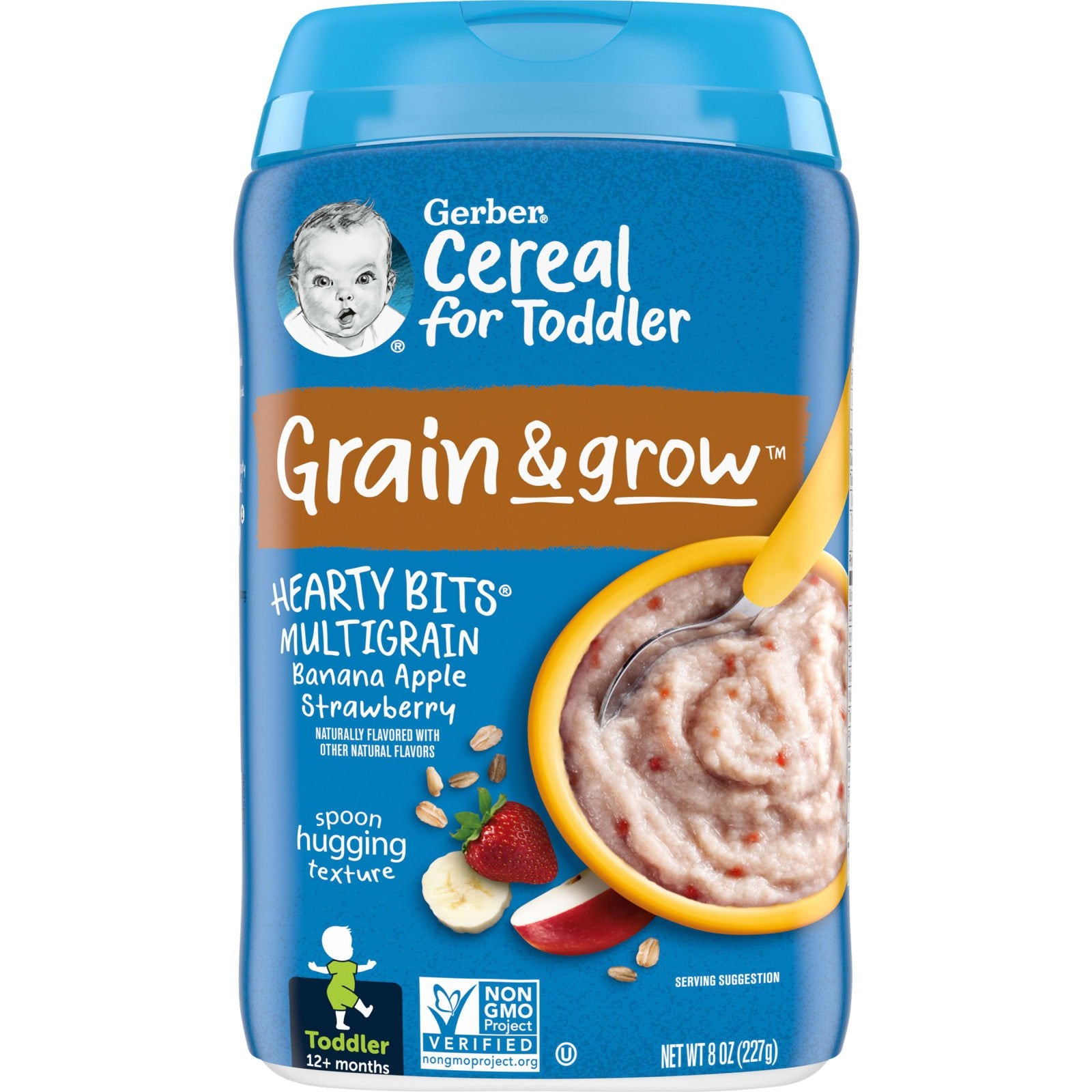 Gerber, Cereal for Toddler, Grain & Grow, Hearty Bits MultiGrain, 12+ Months, Banana, Apple, Strawberry, 8 oz (227 g)