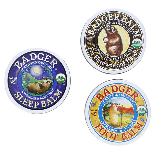 Badger, Restore, Recover & Rest Balm Trio, 3 Piece Kit, .75 oz (21 g) Each