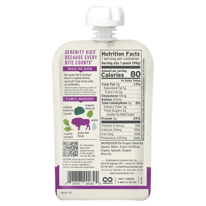 Serenity Kids, Grass Fed Bison with Kabocha Squash & Spinach, 6+ Months, 3.5 oz (99 g)