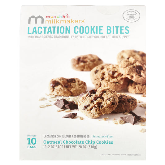 Munchkin, Milkmakers®, Lactation Cookie Bites, Oatmeal Chocolate Chip Cookies, 10 Bags, 2 oz (57 g) Each