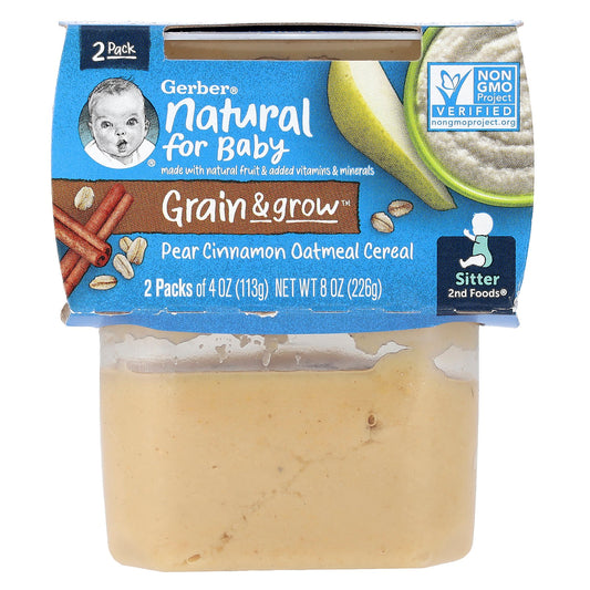 Gerber, Natural for Baby, Grain & Grow™, 2nd Foods®, Pear Cinnamon Oatmeal Cereal, 2 Pack, 4 oz (113 g) Each
