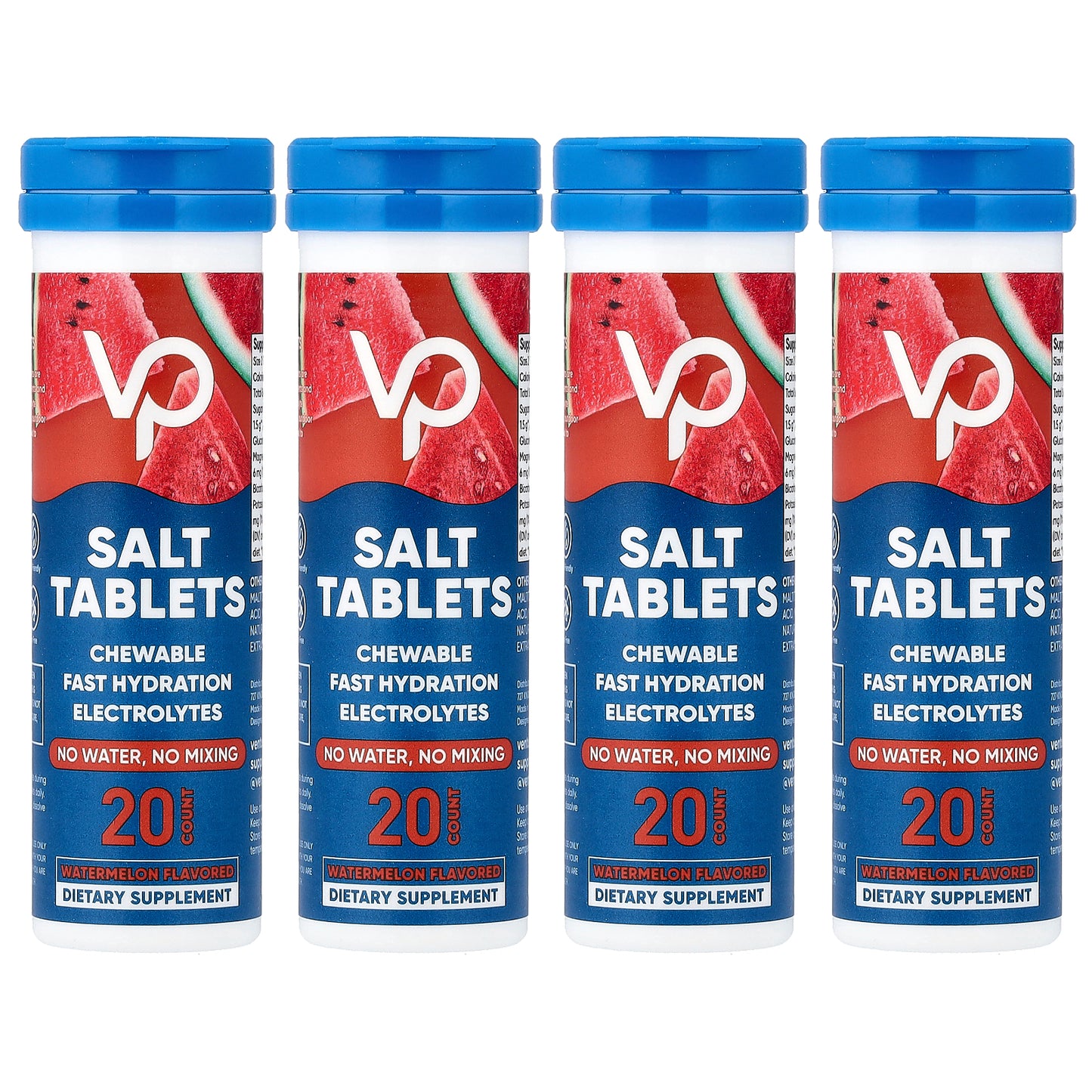 Venture Pal, Salt Tablets Chewable Electrolytes, Watermelon, 4 Tubes, 20 Tablets Each