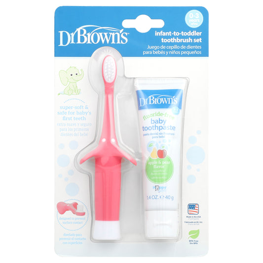 Dr. Brown's, Infant to Toddler Toothbrush Set, 0-3 Years, Pink, Apple Pear, 2 Piece Set