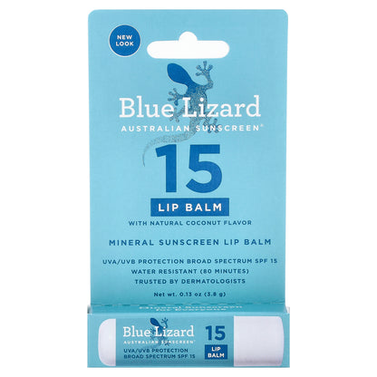 Blue Lizard Australian Sunscreen, Mineral Sunscreen Lip Balm, SPF 15, Natural Coconut, 0.13 oz (3.8 g)
