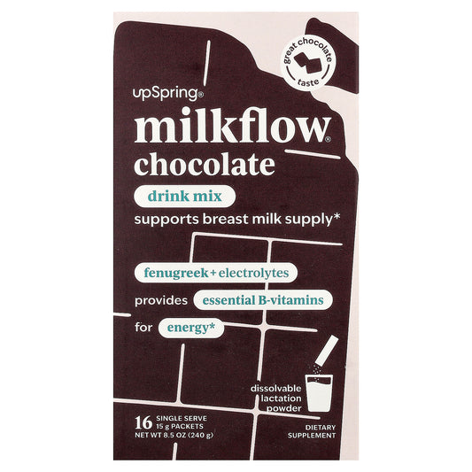 UpSpring, Milkflow®, Drink Mix, Chocolate, 16 Single Serve Packets, 0.53 oz (15 g) Each