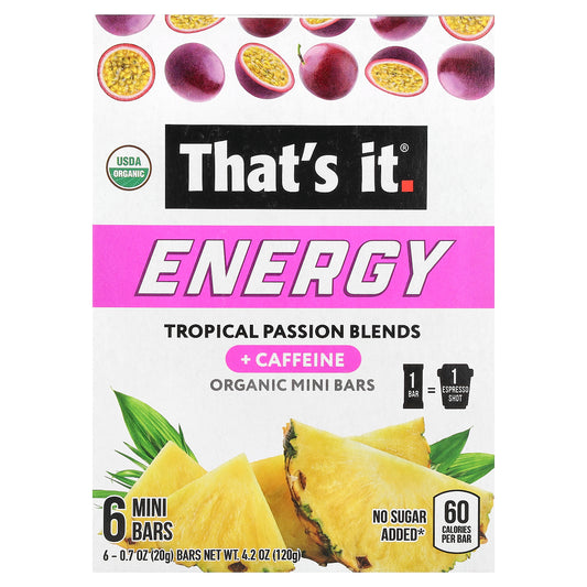 That's It, Energy, Organic Mini Bars, Tropical Passion Blends, 6 Mini Bars, 0.7 oz (20 g) Each