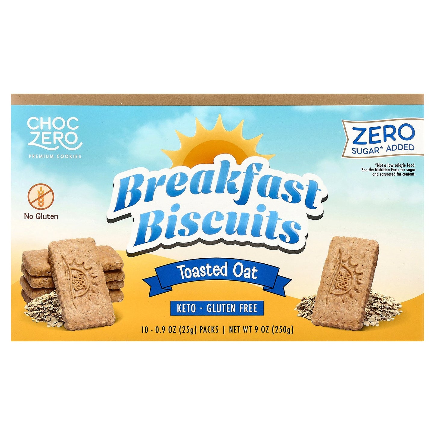 ChocZero, Premium Cookies, Breakfast Biscuits, Toasted Oat, 10 Packs (0.9 oz (25 g) Each