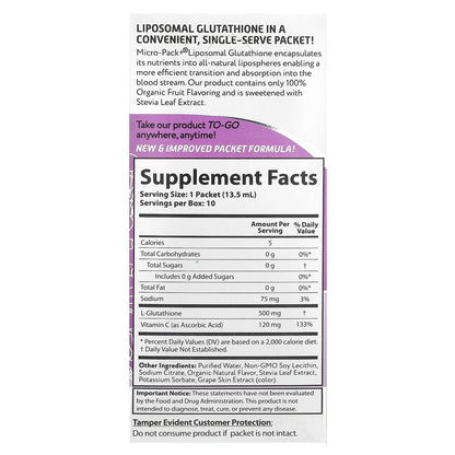 Aurora Nutrascience, Micro-Pack+®, Liposomal Glutathione , 10 Packets, 0.46 fl oz (13.5 ml) Each