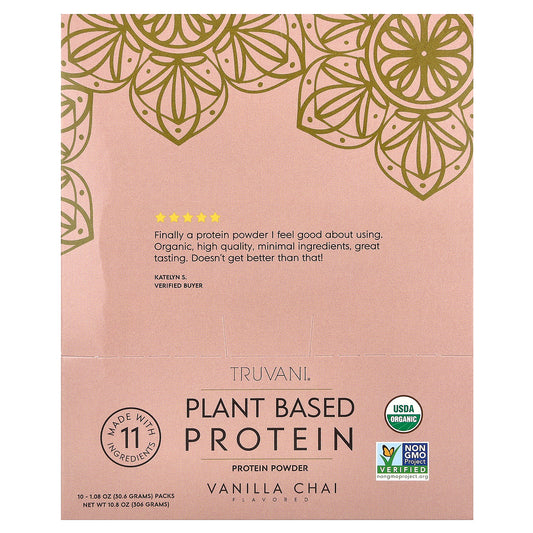 Truvani, Plant Based Protein Powder, Vanilla Chai, 10 Packs, 1.08 oz (30. 6 g)