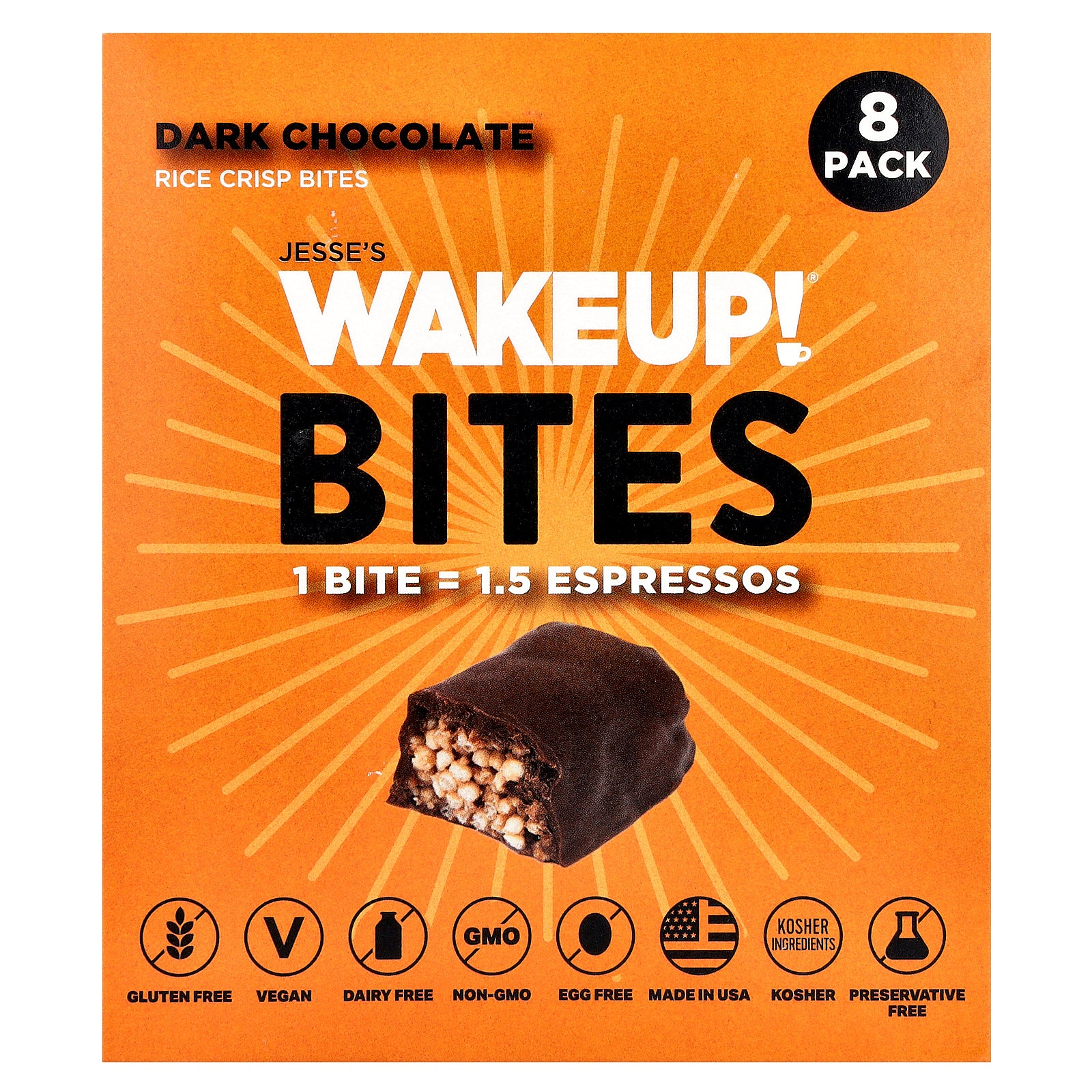 Jesse's WAKEUP!, Rice Crisp Bites, Dark Chocolate, 8 Pack, 0.53 oz (15 g) Each