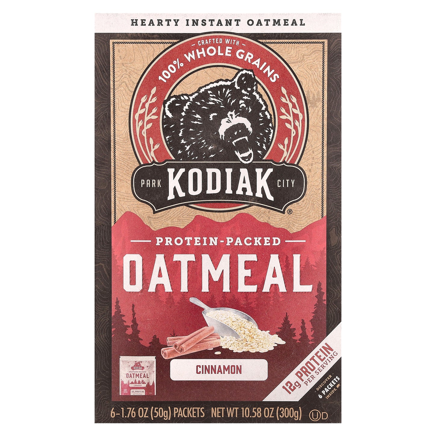 Kodiak Cakes, Protein-Packed Oatmeal, Instant, Cinnamon , 6 Packets, 1.76 oz (50 g) Each