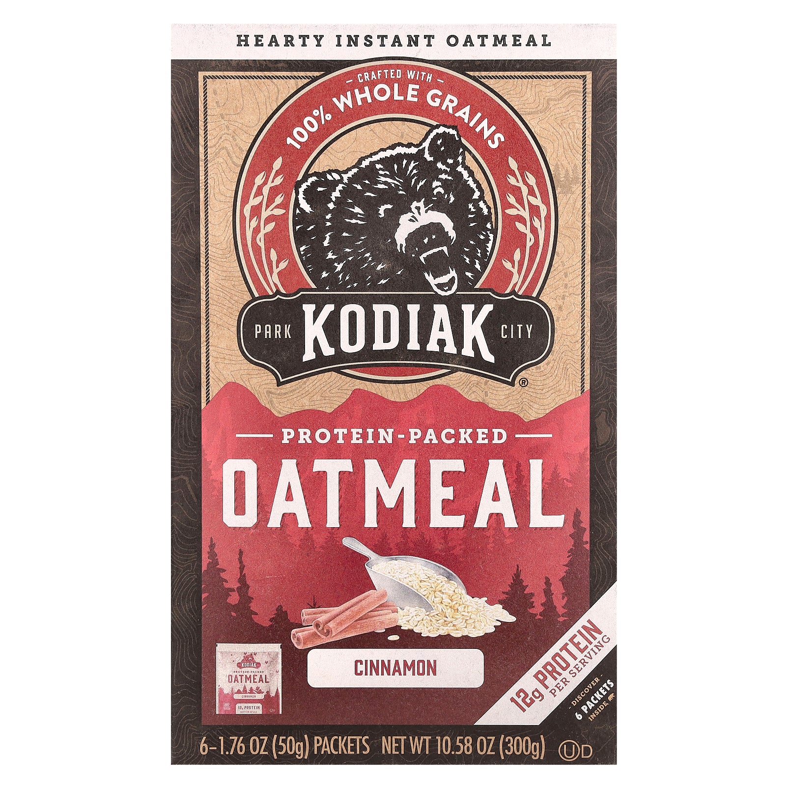 Kodiak Cakes, Protein-Packed Oatmeal, Instant, Cinnamon , 6 Packets, 1.76 oz (50 g) Each