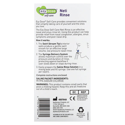 Ezy Dose, Self-Care, Neti Rinse, Nasal and Sinus Rinse Kit, 52 Piece Kit