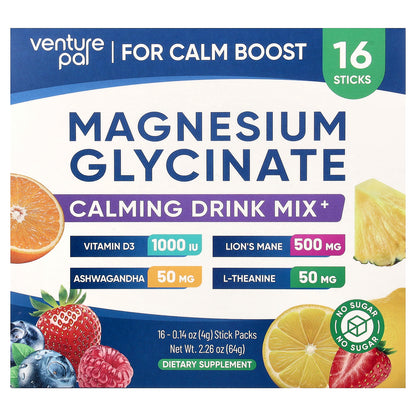 Venture Pal, Calming Drink Mix+, Magnesium Glycinate, Variety, 16 Stick Packs, 0.14 oz (4 g) Each