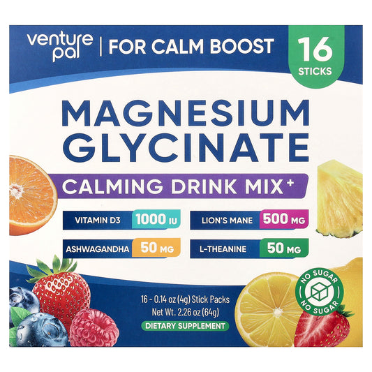Venture Pal, Calming Drink Mix+, Magnesium Glycinate, Variety, 16 Stick Packs, 0.14 oz (4 g) Each