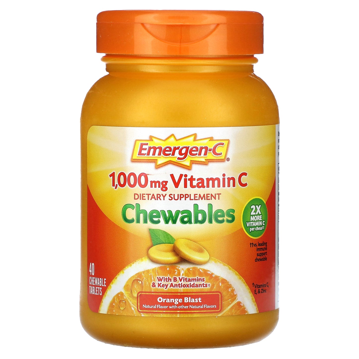 Emergen-C, Vitamin C Chewables, Orange Blast, 1,000 mg, 40 Chewable Tablets (500 mg per Tablet)