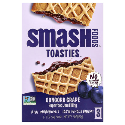 Smash Foods, Toasties™, Concord Grape, 3 Pastries, 1.9 oz (54 g) Each
