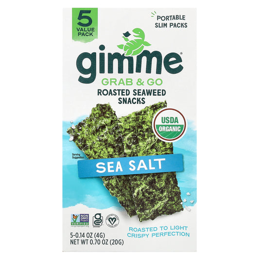 gimMe, Grab & Go Roasted Seaweed Snacks, Sea Salt, 5 Pack, 0.14 oz (4 g) Each