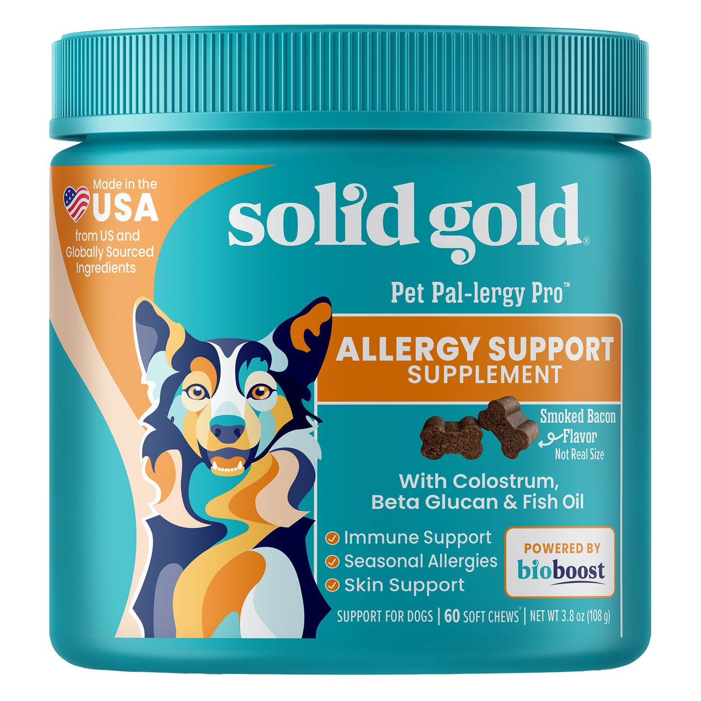 Solid Gold, Pet Pal-Lergy Pro™, Allergy Support Supplement, For Dogs, Smoked Bacon, 60 Soft Chews, 3.8 oz (108 g)