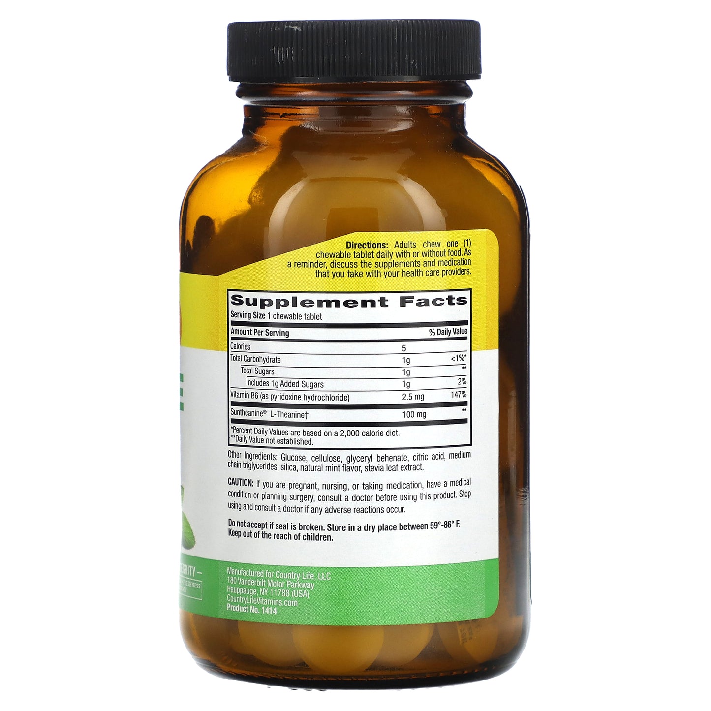 Country Life, L-Theanine, 100 mg, 60 Chewable Tablet