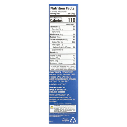 Made in Nature, Fig 'N' Oats®, Blueberry, 5 Individually Wrapped Bars, 1.4 oz (40 g) Each