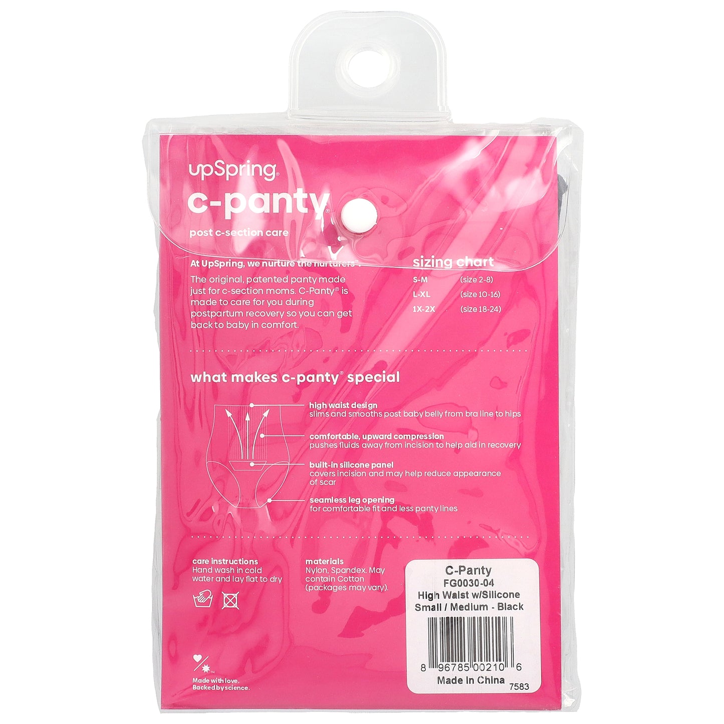 UpSpring, C-Panty®, Post C-Section Care, With Silicon Panel, High Waist, Small/Medium, Black, 1 Count