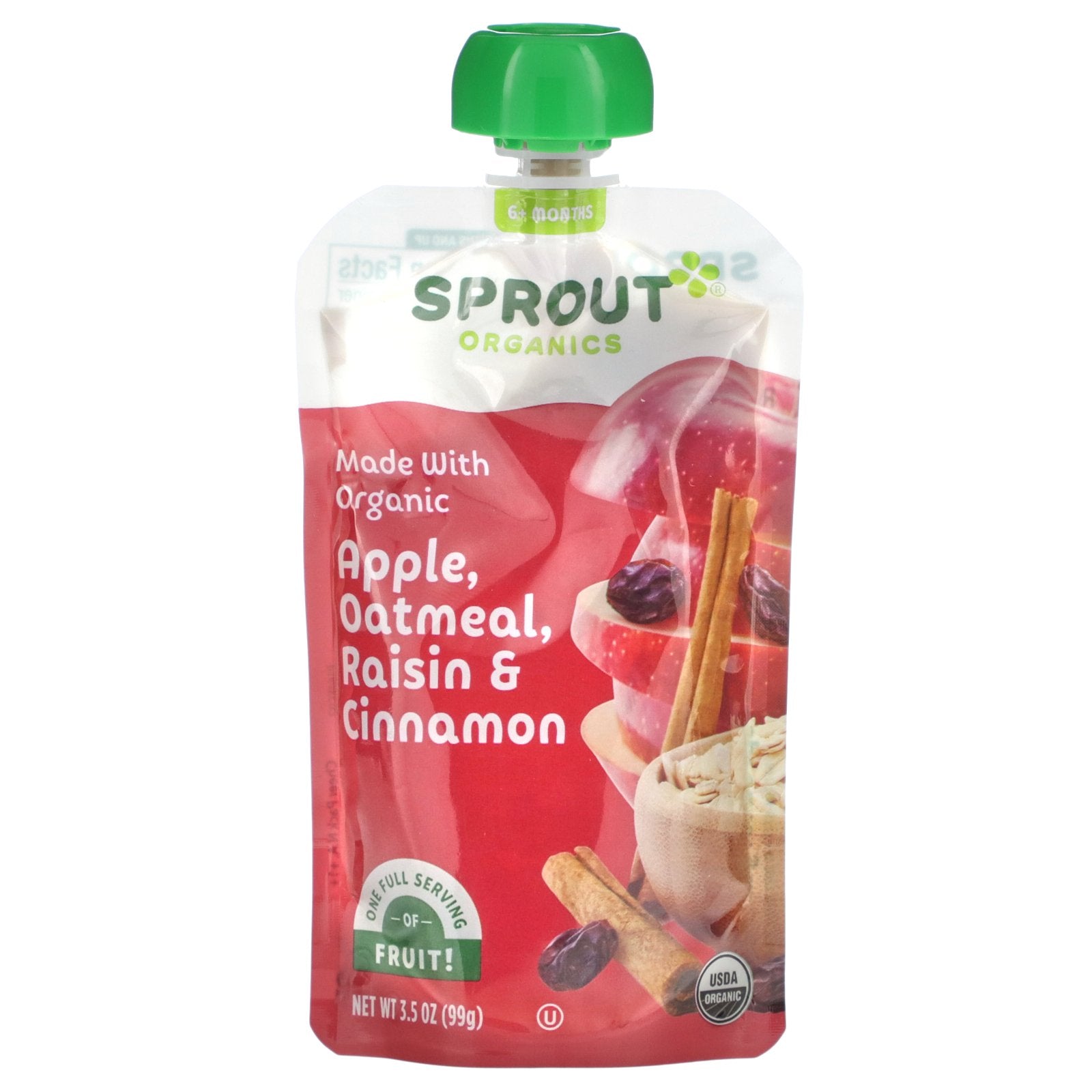 Sprout Organics, Baby Food, 6 Months & Up, Apple, Oatmeal, Raisin & Cinnamon, 3.5 oz (99 g)