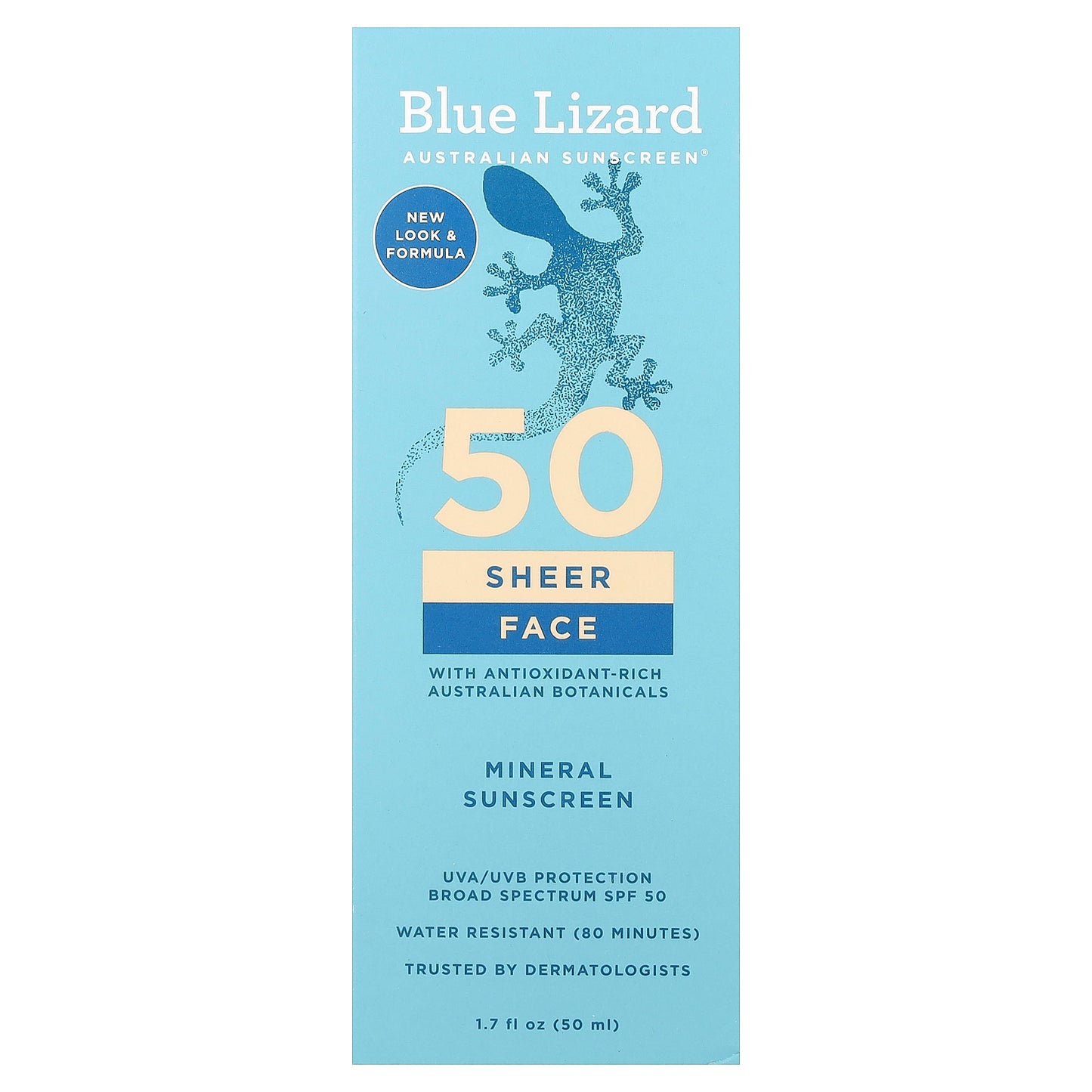Blue Lizard Australian Sunscreen, Sheer Face Mineral Sunscreen, SPF 50, 1.7 fl oz (50 ml)