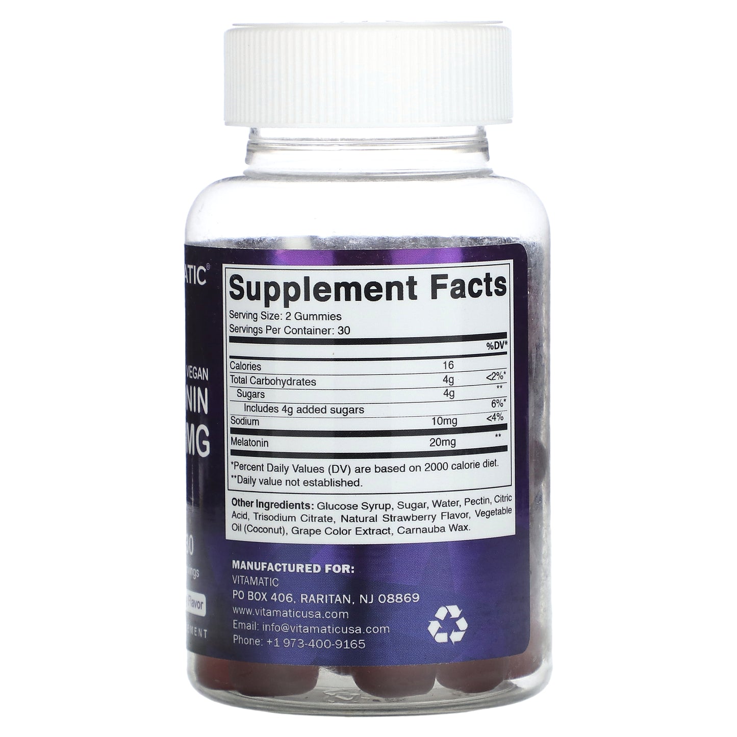 Vitamatic, Vegan Melatonin Gummies, Natural Strawberry, 60 Gummies (10 mg per Gummy)