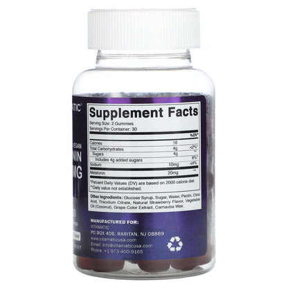 Vitamatic, Vegan Melatonin Gummies, Natural Strawberry, 60 Gummies (10 mg per Gummy)