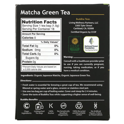 Buddha Teas, Organic Tea, Matcha Green, 18 Tea Bags, 0.96 oz (27 g)