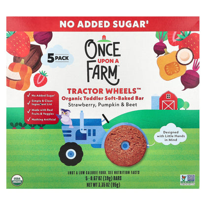 Once Upon A Farm, Organic Toddler Soft-Baked Bar, Tractor Wheels™, Strawberry, Pumpkin & Beet , 5 Bars, 0.67 oz (19 g) Each