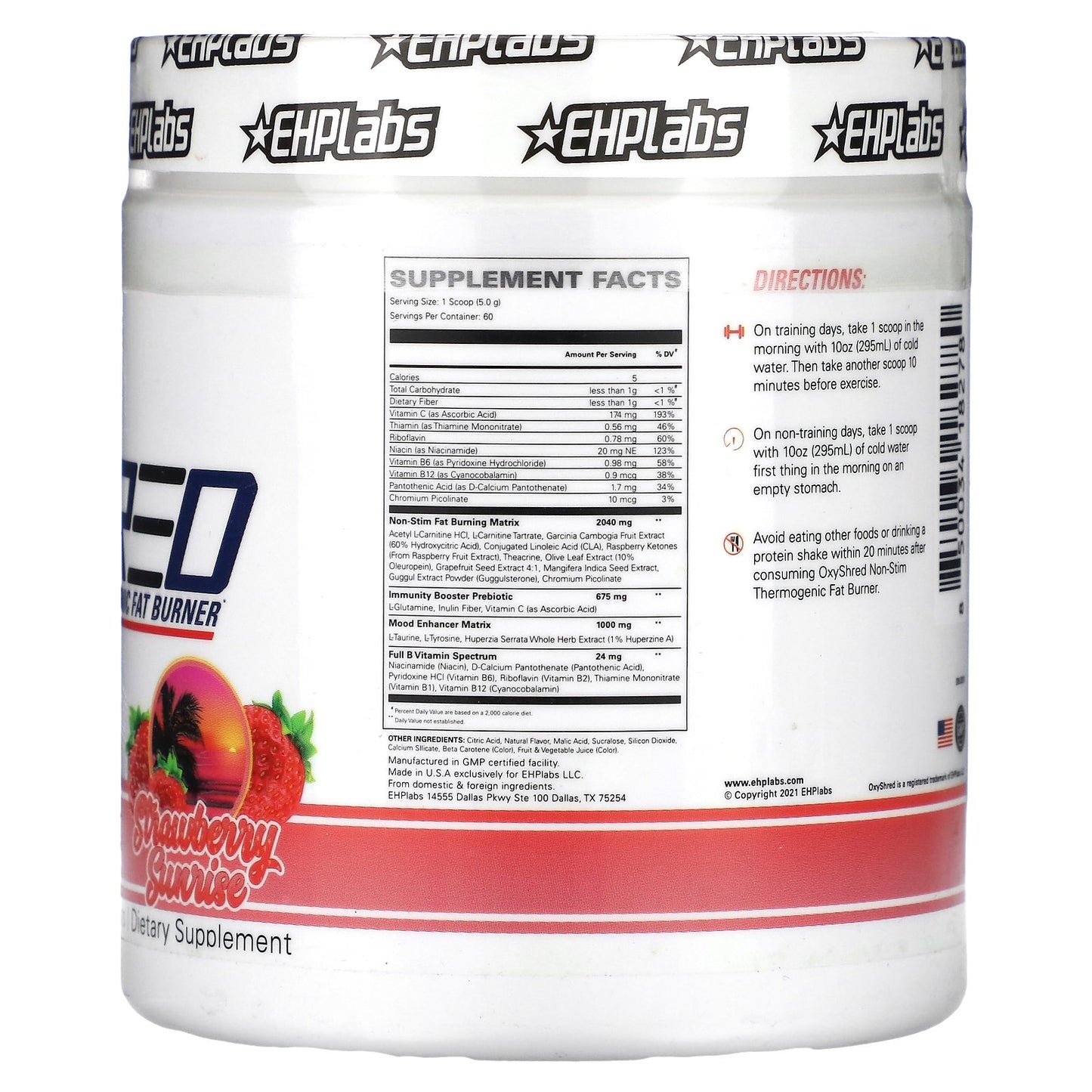 EHPlabs, OxyShred Non-Stim, Thermogenic Fat Burner, Strawberry Sunrise, 10.6 oz (302 g)