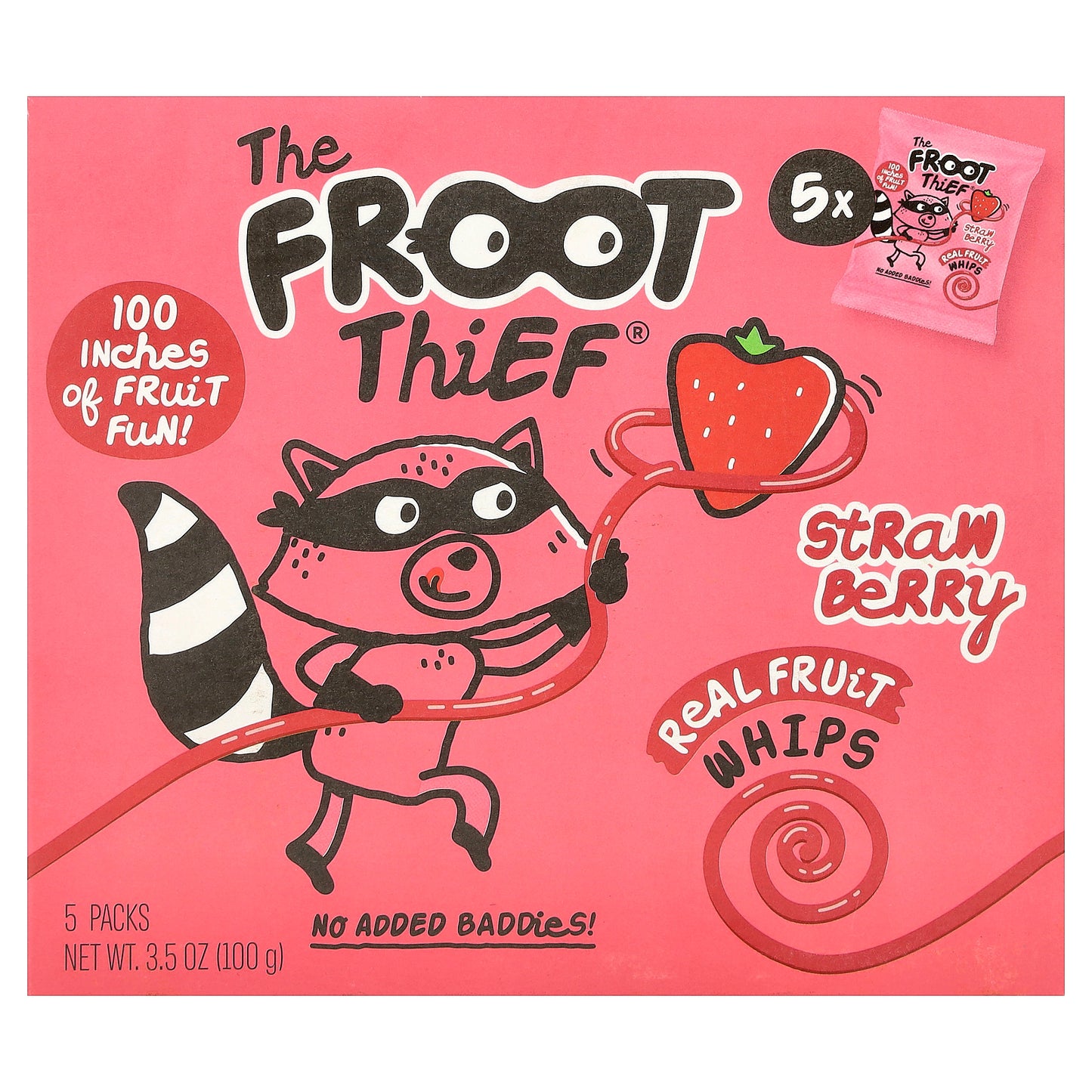 The Froot Thief, Real Fruit Whips, Strawberry, 5 Packs, 0.7 oz (20 g) Each