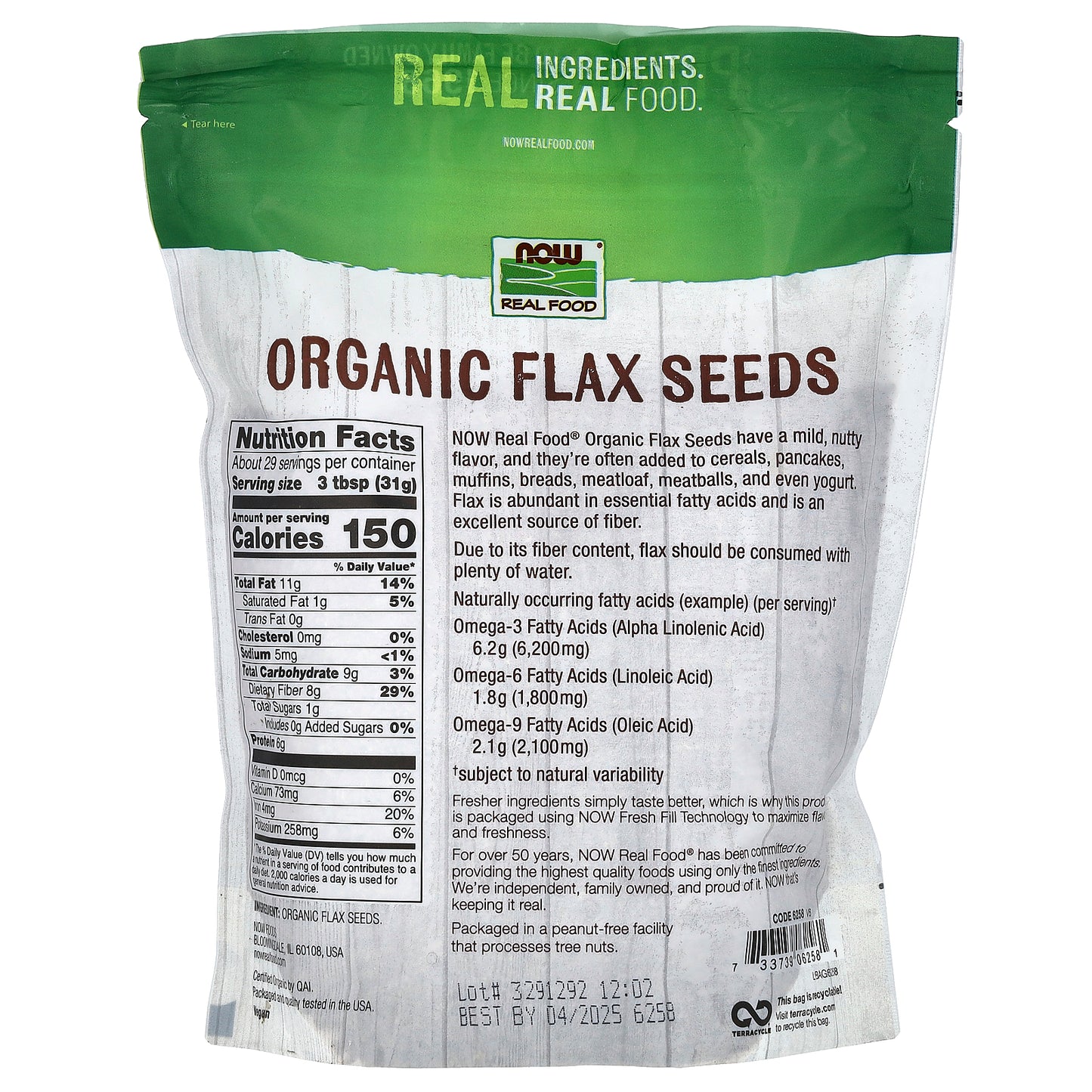 NOW Foods, Real Food, Organic Flax Seeds, 32 oz (907 g)