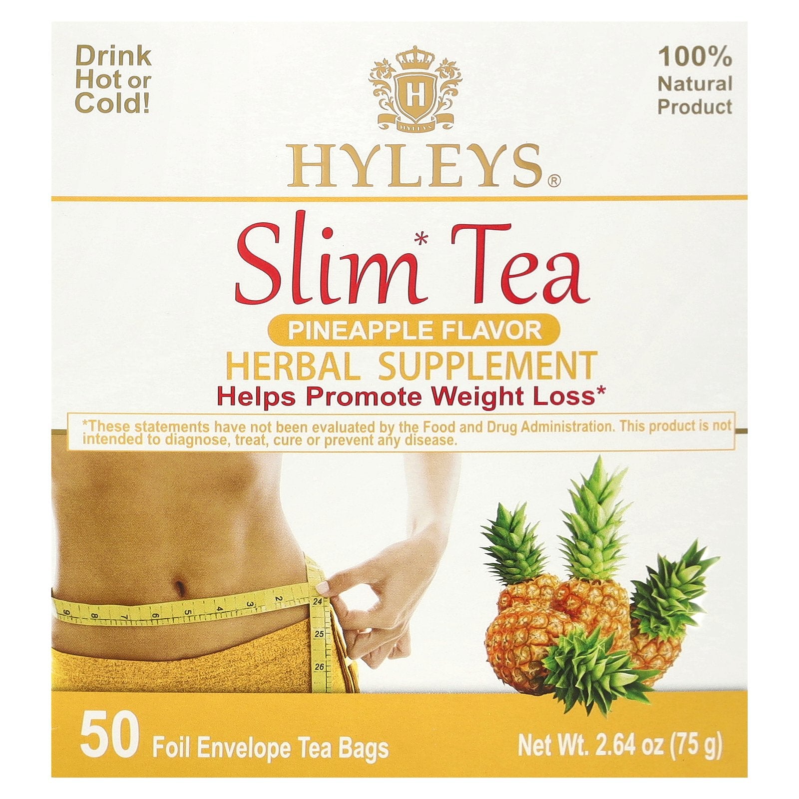 Hyleys Tea, Slim Tea, Pineapple, 50 Foil Envelope Tea Bags, 2.64 oz (75 g)