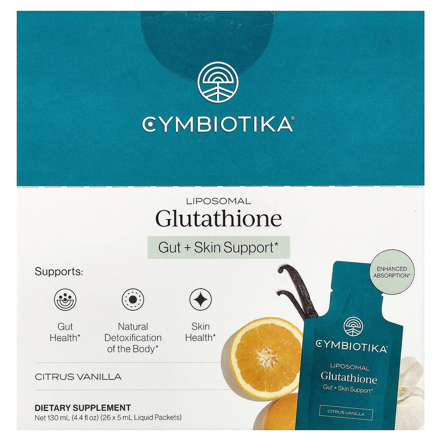 Cymbiotika, Liposomal Glutathione, Citrus Vanilla, 26 Liquid Packets, 0.17 fl oz (5 ml) Each
