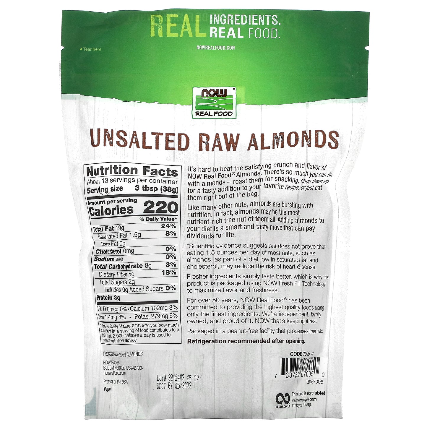 NOW Foods, Real Food, Raw Almonds, Unsalted, 16 oz (454 g)