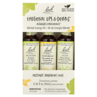 Bach, Original Flower Remedies, Mental Energy Kit, Emotional Ups & Downs, 3 Droppers, 0.35 fl oz (10 ml) Each