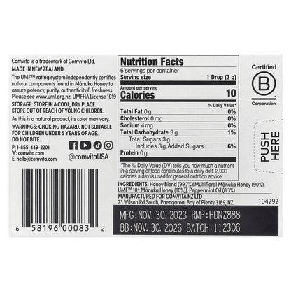 Comvita, Manuka Honey Drops, Peppermint, 6 Drops, 0.63 oz (18 g)