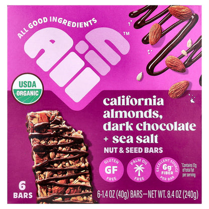 All In, Nut & Seed Bars, California Almonds, Dark Chocolate + Sea Salt, 6 Bars, 1.4 oz (40 g) Each