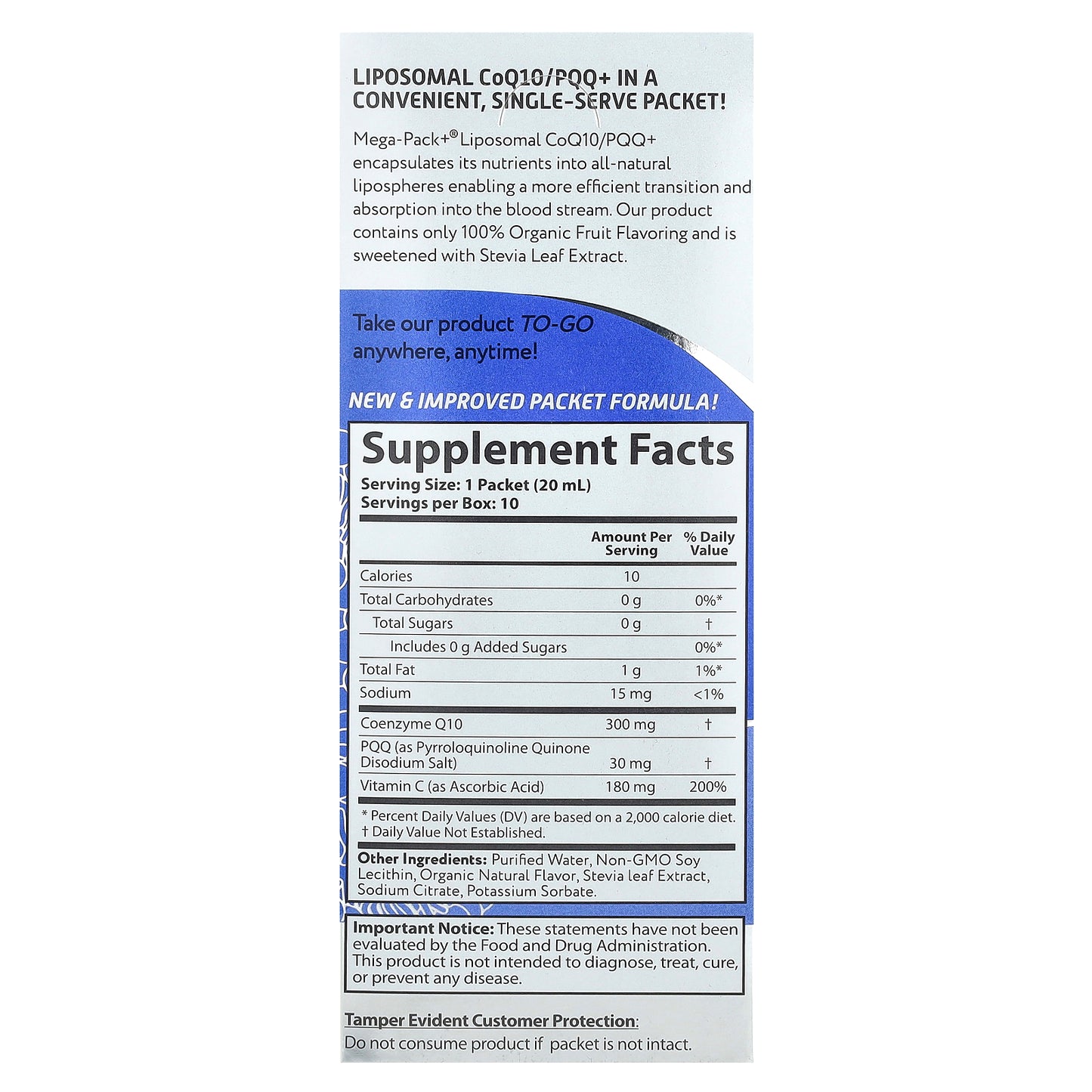 Aurora Nutrascience, Liposomal CoQ10/PQQ+, 10 Packets, 0.68 fl oz (20 ml) Each