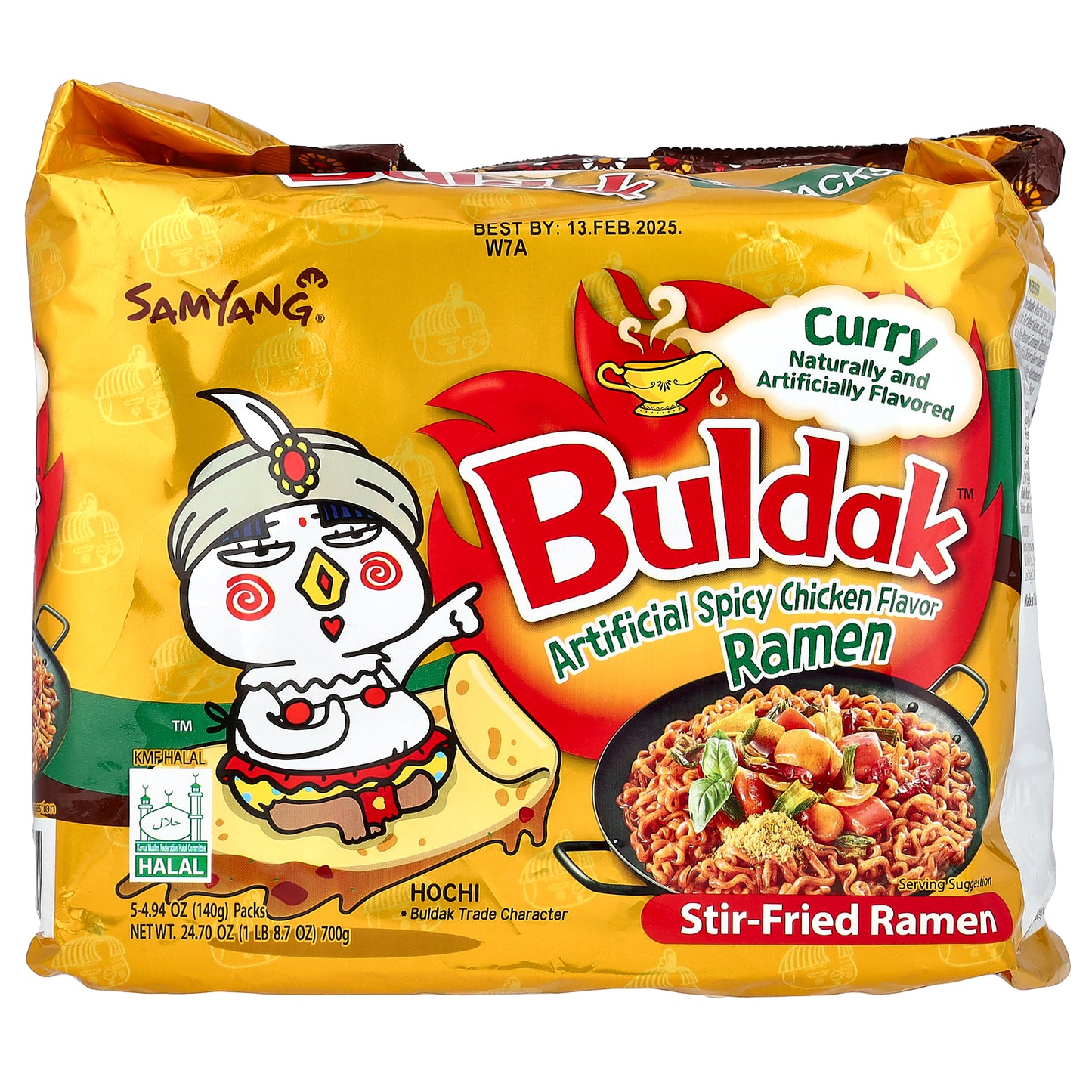 Buldak, Buldak™, Stir-Fried Ramen, Spicy Chicken, Curry , 5 Packs, 4.94 oz (140 g) Each