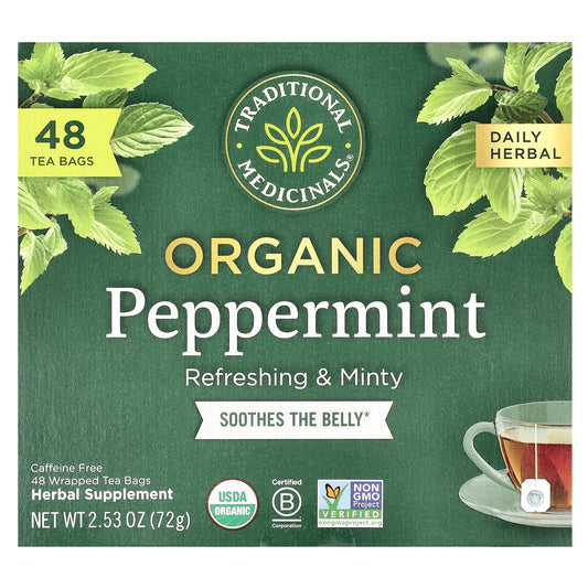 Traditional Medicinals, Herbal Tea, Organic Peppermint, Caffeine Free , 48 Tea Bags, 2.53 oz (72 g)