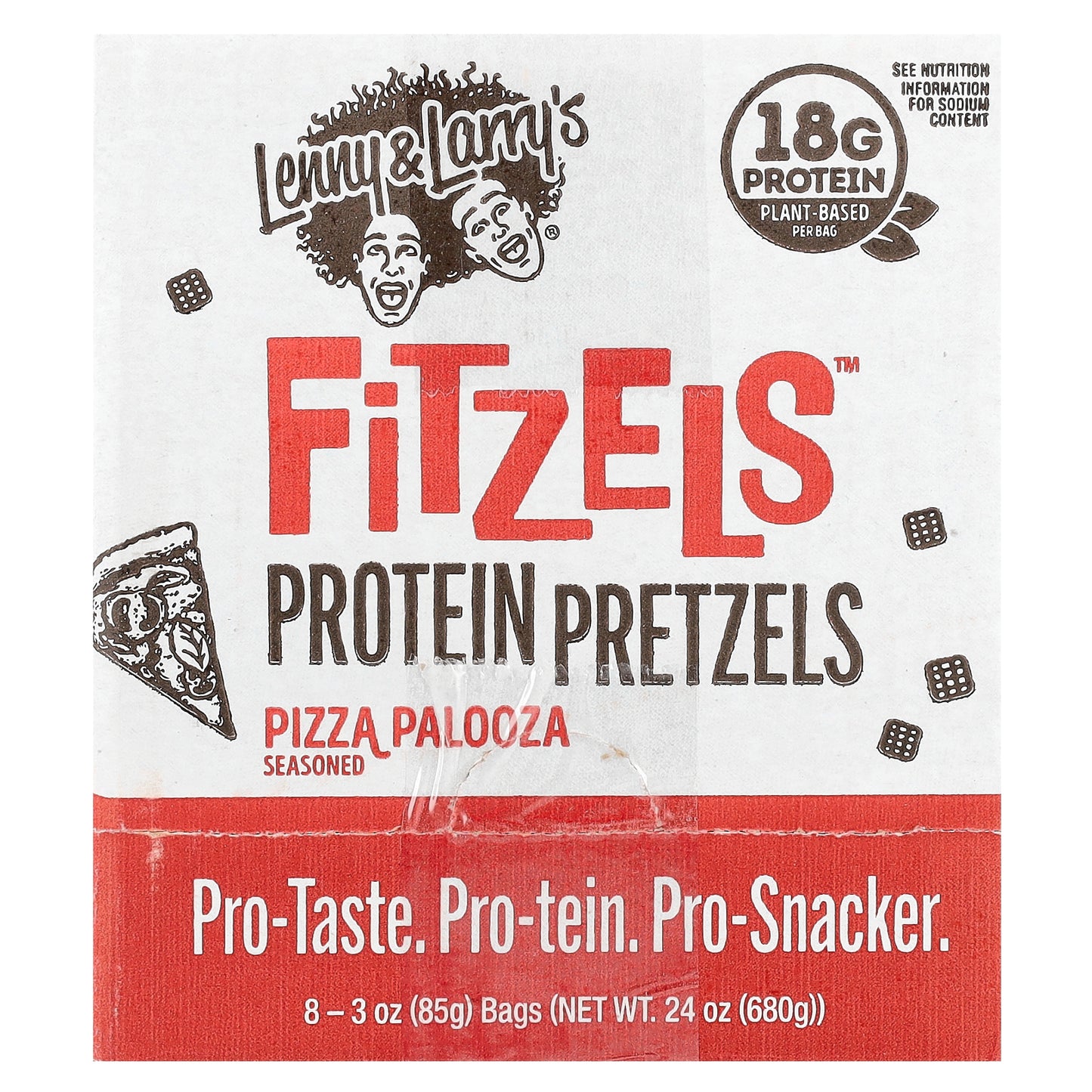 Lenny & Larry's, Fitzels™, Protein Pretzels, Pizza Palooza, 8 Bags, 3 oz (85 g) Each