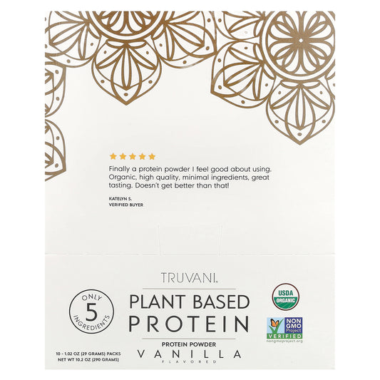 Truvani, Plant Based Protein Powder, Vanilla, 10 Packs, 1.02 oz (29 g) Each