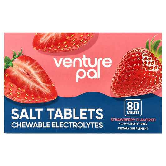 Venture Pal, Salt Tablets Chewable Electrolytes, Strawberry, 4 Tubes, 20 Tablets Each