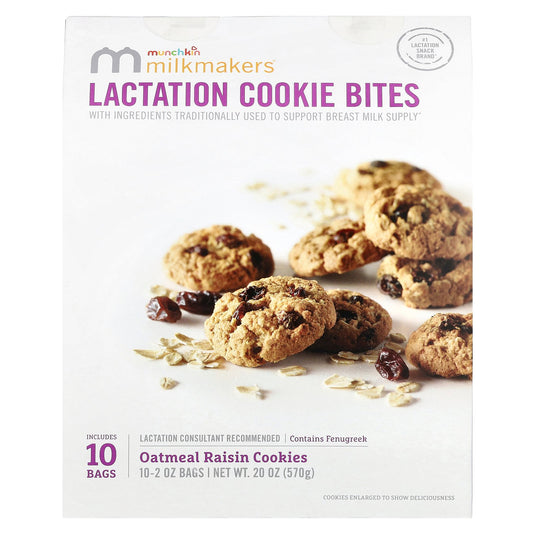 Munchkin, Milkmakers®, Lactation Cookie Bites, Oatmeal Raisin Cookies, 10 Bags, 2 oz (57 g) Each